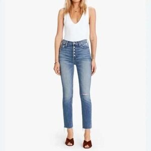 Mother Womens 25 Pixie Dazzler Ankle Jeans Cotton Blue Button Fly Fray Hem